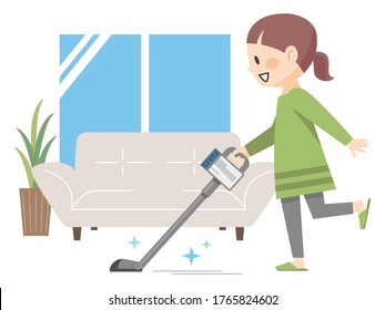 Young woman cleaning the living room