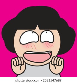 Young Woman Clenched Fist In Excitement And Cheering  Concept Cartoon Character illustration
