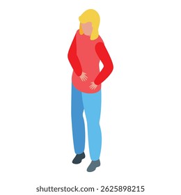 Young woman is clutching her stomach in pain, likely experiencing a stomach ache or digestive issue