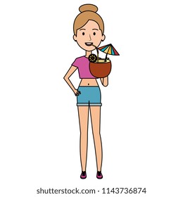 young woman with coconut cocktail