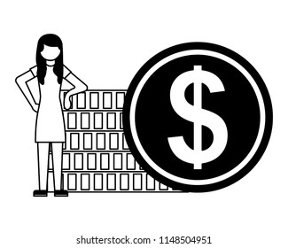 young woman with coin avatar character