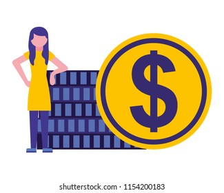 young woman with coin avatar character