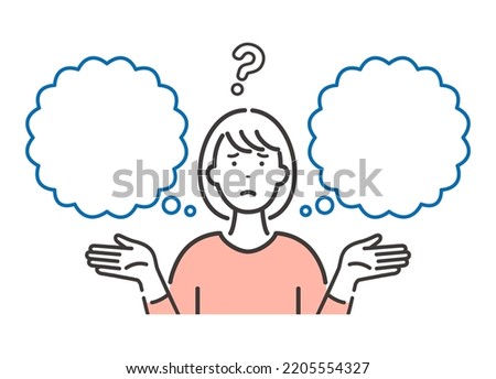 Young woman comparing and proposing. blank speech bubble.