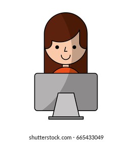 young woman with computer character