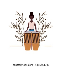 young woman with congas on white background
