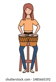 young woman with congas on white background
