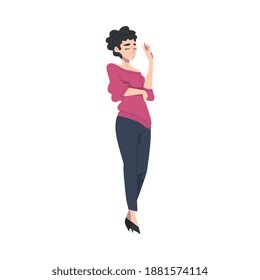 Young Woman with Contempt Look on Her Face Showing Rejection and Refusal Gesture with Her Hand Vector Illustration