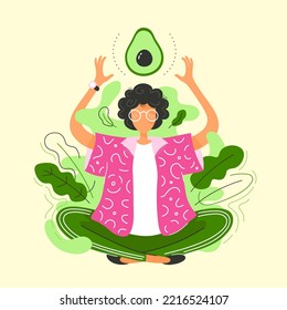 Young woman coocking noodles in wok frying pan. Vector modern trendy flat style cartoon character illustration icon design. Isolated on white background. Coffee concept. Wok home cooking concept