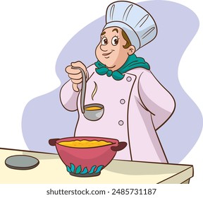 Mujer joven cocinando en la cocina. Comida saludable. Estilo de vida saludable. Cocinar en casa. Ilustraciones vectoriales.