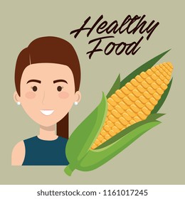 young woman with corn healthy food