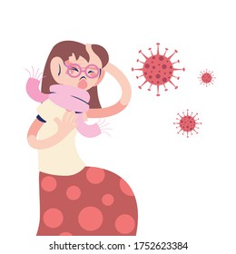 young woman with coronavirus symptoms vector illustration design