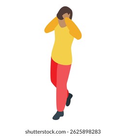 Young woman is covering her ears with her hands, looking frustrated