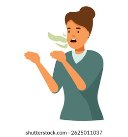 Young woman covering her nose and mouth because of bad breath, halitosis and oral health problems