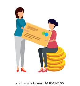 young woman with credit card and coins money