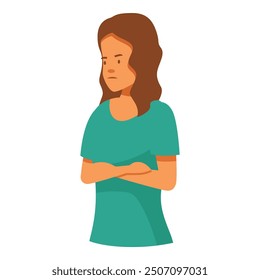 Young woman is crossing her arms and frowning, clearly unhappy with the current situation