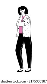 Young woman crying to relieve anxiety semi flat color vector character. Standing figure. Full body person on white. Simple cartoon style illustration for web graphic design and animation