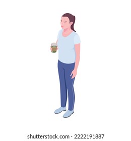 Young Woman With Cup Of Coffee Isometric Female Character 3d Vector Illustration