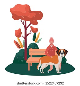 young woman with cute dog in the park vector illustration design
