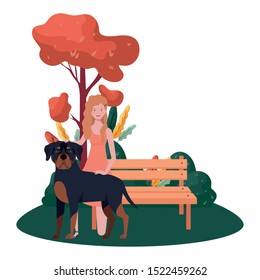 young woman with cute dog in the park vector illustration design