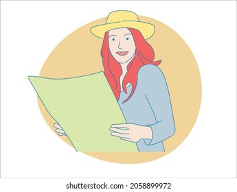 young woman cute girl in themes shopping travel , vector