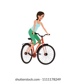 Young woman cycling her bike, active lifestyle concept vector Illustrations on a white background