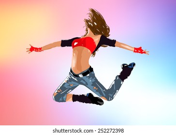 Young woman dancer jumping. EPS 10 format.