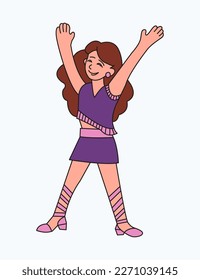 A young woman is dancing. Cheerful doodle character. Vector bright illustration.