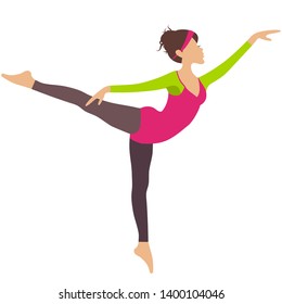 Young woman in dancing figure for Infographic. Ballet posture isolated on white background