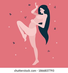 

Young woman dancing at home to music