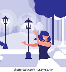 young woman dancing in the park character vector illustration design