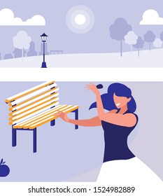 young woman dancing in the park character vector illustration design