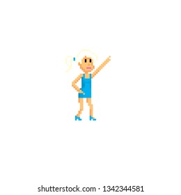 A Young Woman Is Dancing. Pixel Art. Old School Computer Graphic. 8 Bit Video Game. Game Assets 8-bit Sprite.