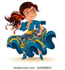 Young woman dancing salsa on festivals celebrated in Brazil Festa Junina, girl wear flower in head traditional fiesta dance, holiday party dancer, festive people carnaval vector illustration