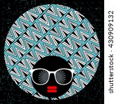 Young woman with dark skin and creative hair. Vector illustration with female portrait. Head of beautiful afro girl in sunglasses during summer time.