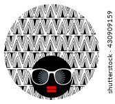 Young woman with dark skin and creative hair. Vector illustration with female portrait. Head of beautiful afro girl in sunglasses during summer time.