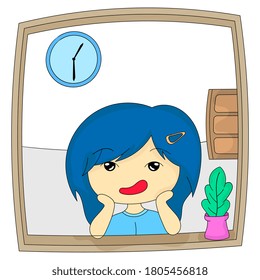 the young woman was daydreaming at the window