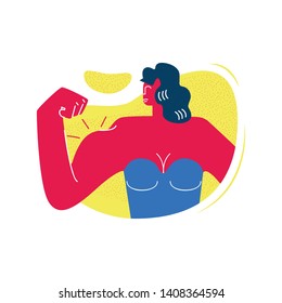 Young Woman Demonstrate Strength Flat Character. Sportswoman, Female Bodybuilder Showing Muscles. Fitness Center Trainer Cartoon Illustration. Feminist Fighting for Girls Rights, Grl Pwr