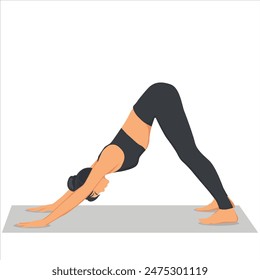 Young woman demonstrating various yoga or pilates positions isolated on light background. Concept health lifestyle. Sports female character.  Flat vector illustration isolated on white background.