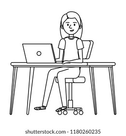 young woman at desk with laptop