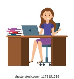 Young Woman Desk Laptop Books Stock Vector (Royalty Free) 1178151316 ...