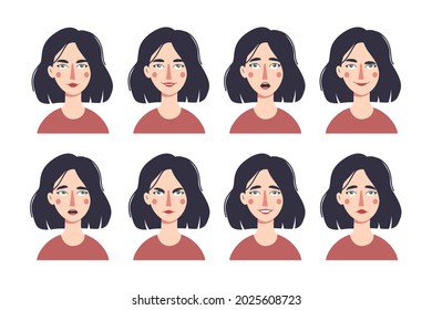 Young Woman Different Emotions Vector Set Stock Vector (Royalty Free ...