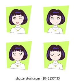 Young Woman With Different Facial Emotions Set Of Girl Face Expressions