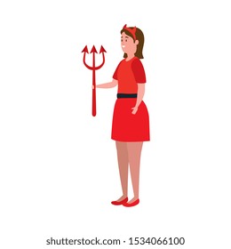 young woman disguised devil avatar character vector illustration design