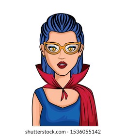 young woman disguised of vampire style pop art vector illustration design