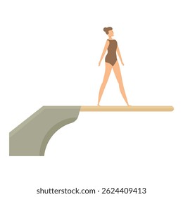 Young woman diver walking on springboard over swimming pool getting ready for competition