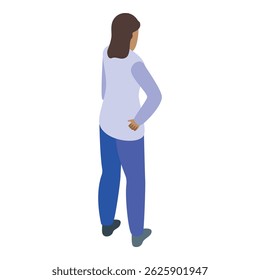 Young woman doctor standing looking away back view isometric 3d icon vector illustration