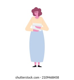 young woman with documents character