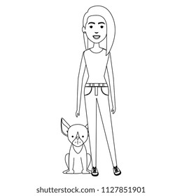 young woman with dog characters