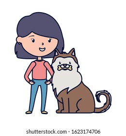 young woman with dog love adoption campaign vector illustration
