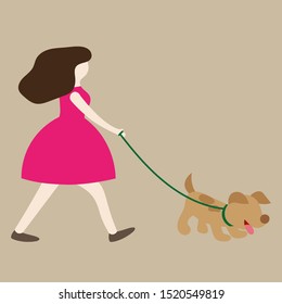 Young woman with a dog on a leash